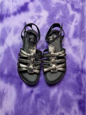 Born leather gladiator style sandals metallic pewter